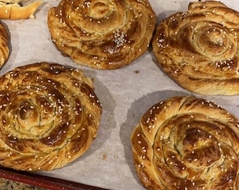 Home Made Tahini Rolls/ Turkish Bakery Style Tahini Rolls/ Tahinli Corek-Rolls of 4