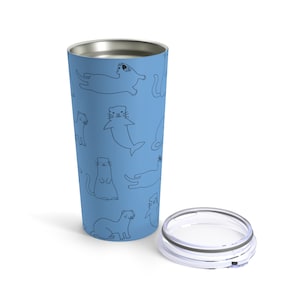 Ferret Doodle Pattern Steel Tumbler | Ferrets Pet Parent Travel Mug Thermos Coffee Tea On The Go Ferrent Mustelids Otters Adorable
