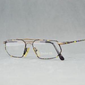 Essilor EE 741 722 Vintage metal Eyeglasses. 80s France. NOS. Unworn. Polygonal frame narrow aviator unisex woman man colorful black bronze