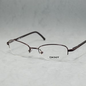 00s Vintage half rimless eyeglasses Donna Karan New York DKNY 6227 511 Italy NOS Unworn Classic Small size Oval unisex man woman garnet DK