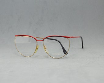 Vintage metal woman EyeGlasses XAFFER Unworn. Classic woman  OVERSIZE butterfly drop red black gold Rx eyewear 80s NOS ols stock fashion