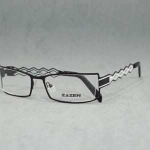 Vintage Eyeglasses ZAZEN half rimless Nylon NOS Urworn square rectangular perfecf fit Rx Eyewear Specs black and white Unisex Woman Elegant
