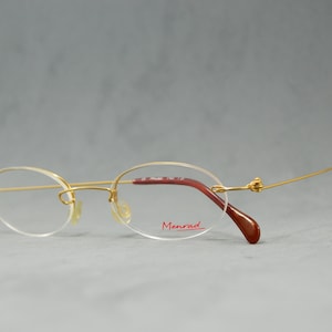 Lunettes de vue vintage sans monture MENRAD by FMG NOS jamais portées Classiques ovales arrondies unisexes homme femme, lunettes des années 90 et 00, acier inoxydable flexible doré
