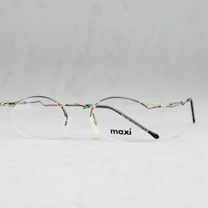 Top Vintage Eyeglasses half rimless 90s MAXI 236 F979 Germany NOS Urworn oval round fantasy Eyewear unisex man woman gunmetal & colorful