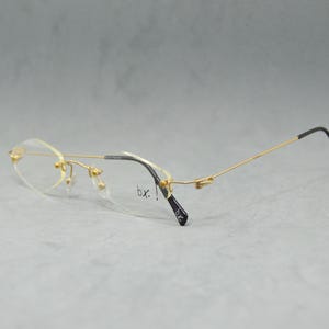 Top Vintage Rimless EyeGlasses BX Germany X-19 Nos Classic fantasy shape hexagon narrow Unisex man Woman Rx eyewear 80s 90s golden black