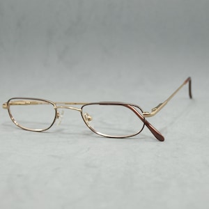 Vintage Reading Eyeglasses KK Germany NOS metal narrow oval Eyewear Incluided Prescription Unisex man Woman 00s gold brown half-moon glasses