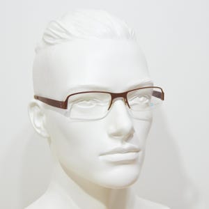 00S Top 100% pure titanium Vintage Eyeglasses Half rimless MEYER BERGEN Handmade in Germany NOS Urworn square narrow Unisex man Woman Brown
