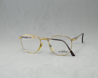 Gafas de metal unisex vintage REVIVAL Italia 90s Rx Eyewear NOS Unworn Unisex hombre mujer Cuadrado redondeado Clásico viejo dorado y marrón oscuro