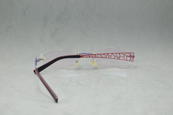Vintage Rimless EyeGlasses OXYGEN 1081 by Von Bogen Germany NOS hexagon Woman eyewear 00S Top Stainless steal orange red purple Fantasy arms View 5