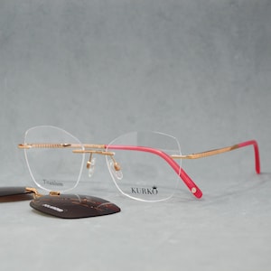Lunettes de vue Premium Dual Top sans monture. Les lunettes de soleil se clipsent. Cadre d'identification en titane pur. Nouvelles lunettes premium sélectionnées. Lunettes femme. Papillon.