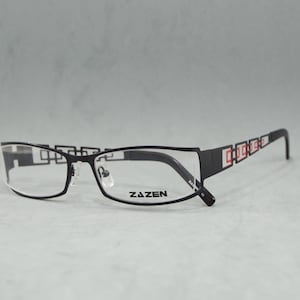 Vintage Eyeglasses ZAZEN half rimless Nylon NOS Urworn square oval perfecf fit Rx Eyewear Specs black and red Unisex Woman Elegant 00s 10s