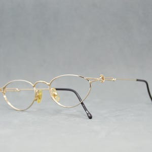 Vintage Eyeglasses Top stainless steel NOS narrow oval Eyewear. Incluided rx Prescription. Woman 90s gold & silver half-moon reading glasses