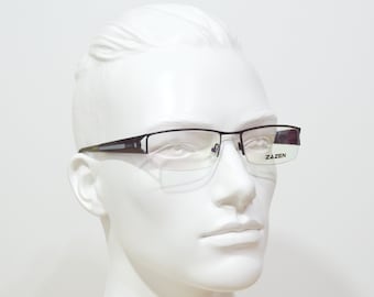Vintage Eyeglasses Semi rimless nylon ZAZEN NOS Urworn warp square straight rectangular Rx Eyewear Spectacless black grey Unisex MAN 3147