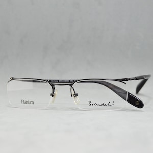 トップチタンヴィンテージ眼鏡 BRENDEL 908686 01 日本製。NOS 中古スクエア ナロー ハーフリムレス ユニセックス 男性 女性 光沢のあるブラック