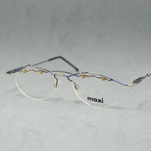 Vintage Rimless EyeGlasses MAXI Art Design Germany NOS Unworn Classic Unisex man Woman 90s Oval Fantasy gold blue grey Black Stainless steel