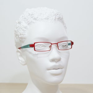 Vintage Eyeglasses OXIBIS PIXO warp square narrow rectangular top Unworn Rx Eyewear Specs Prescription red aqua Unisex Woman light googles