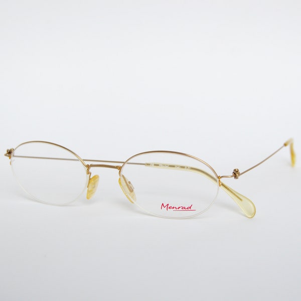 Vintage eyeglasses MENRAD FMG Unworn Classic Oval Eyewear Half rimless frame spectacles 90s ligght gold Unisex man woman