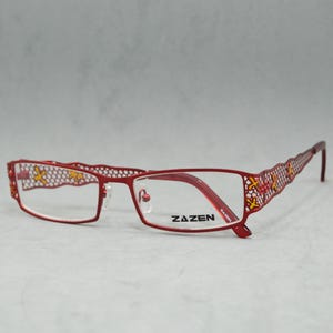 Vintage Eyeglasses ZAZEN temples half rimless Nylon NOS Urworn square rectangular perfecf fit Rx Eyewear Specs red Woman Elegant 00s 10s