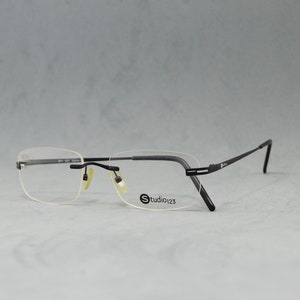 Lunettes de vue vintage sans monture unisexe homme femme Spécifications NOS Jamais portées Lunettes de vue classiques carrées arrondies taille moyenne Noir élégant