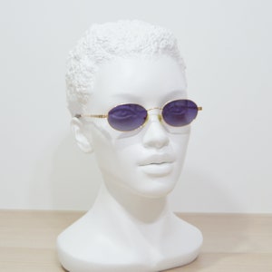 Vintage metal unique Sunglasses 90s Classic polygonal narrow NOS Unworn Unisex man woman steampunk Golden gradient dark violet polarized