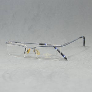 Vintage Rimless EyeGlasses NUDOS NOS  Classic square narrow Unisex man Woman Rx eyewear OOs blue Stainless steal rectagular eyebrow desing
