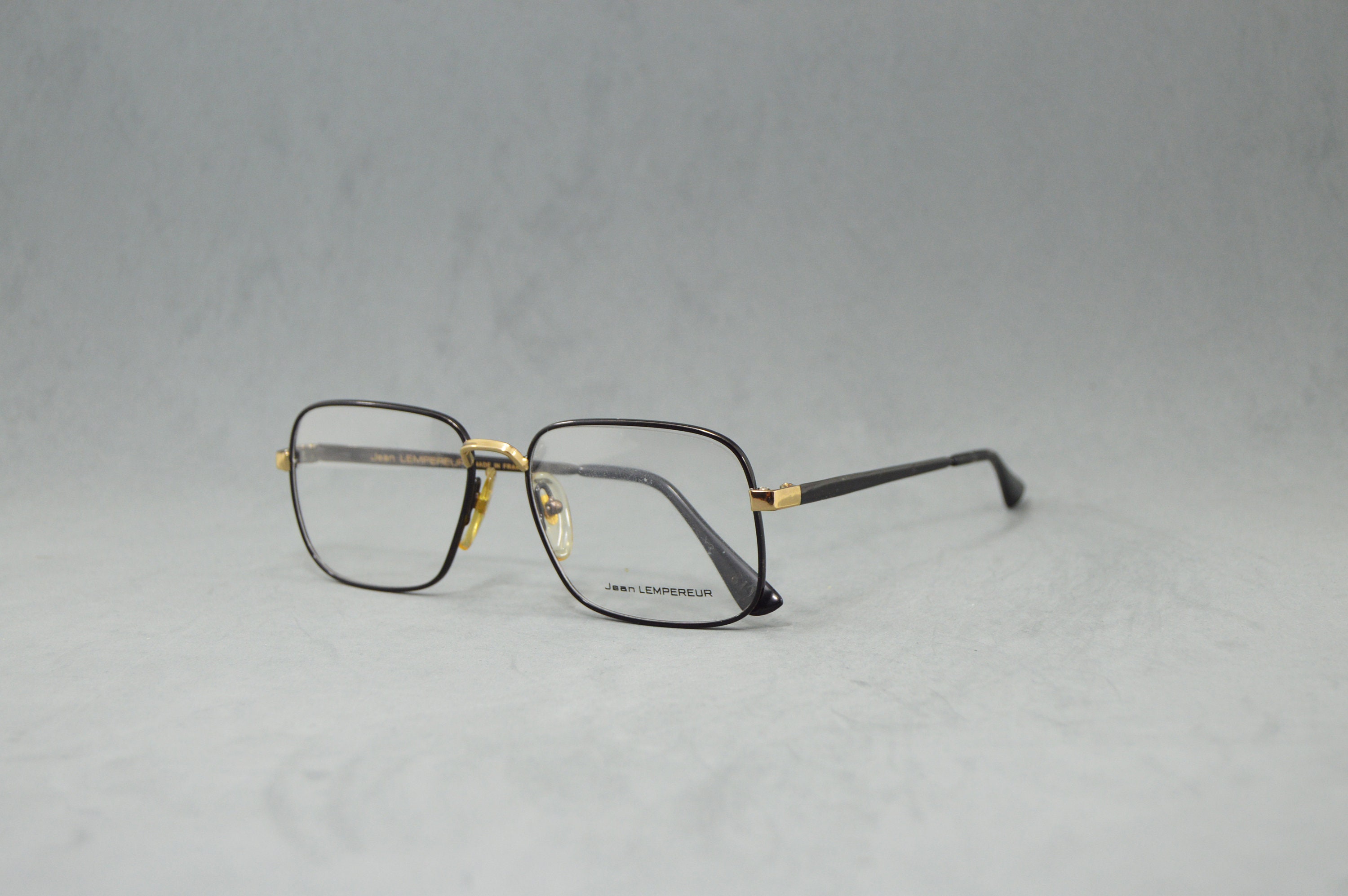 Vintage Eyeglasses Jean LEMPEREUR France Rx Eyewear NOS Unworn Classic black square unisex man woman elegant hipster old fashion 90s