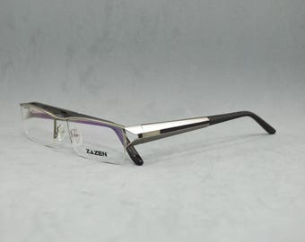 Vintage Eyeglasses Semi rimless nylon ZAZEN NOS Urworn warp square straight rectangular Rx Eyewear Spectacless black grey Unisex MAN 3147