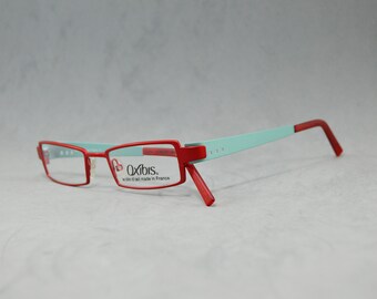 Lunettes de vue OXIBIS PIXO vintage, chaîne carrée étroite, haut rectangulaire jamais portée Caractéristiques des lunettes Rx avec prescription, rouge turquoise, lunettes de soleil légères unisexe pour femme