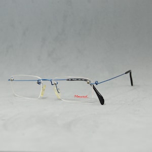 Lunettes de vue vintage sans monture, marque MENRAD par FMG Nos vgt, carré étroit unisexe étroit, homme, femme, lunettes Rx des années 80, 90, bleu france, acier inoxydable
