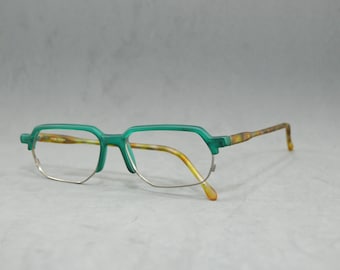 Top Vintage eyeglasses RAK LINIE NOS Unworn. Unisex man Woman eyewear 90S brownline green light brown carey polygonal square reading specs