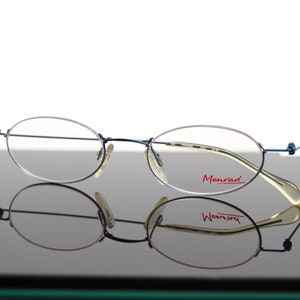 Lunettes de vue vintage NOS MENRAD FMG Lunettes ovales classiques non portées demi-monture sans monture Fabriquées en Allemagne, lunettes Rx des années 90, France bleu unisexe