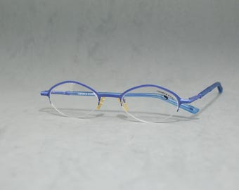 Vintage metal unisex Eyeglasses CHIARO SCURO NOS unworn. Classic half rimless oval eyewear Blue 00s elagant  spectacles googles man woman