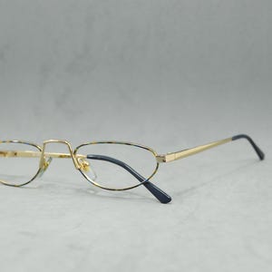 Vintage Eyeglasses NOS metal narrow oval Eyewear Specs Incluided Prescription Woman 00s Golden Carey Blue Brown High brige half-moon glasses