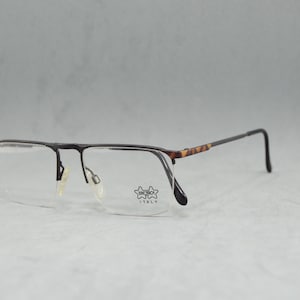 LUXOTTICA 1176 Vintage half rimless Eyeglasses  Italy NOS square big size Eyewear top reading Prescription man Elegant 90s Black brown carey
