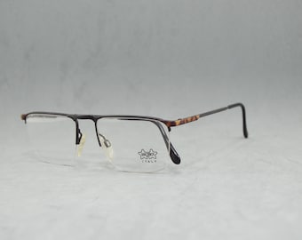 LUXOTTICA 1176 Vintage half rimless Eyeglasses  Italy NOS square big size Eyewear top reading Prescription man Elegant 90s Black brown carey