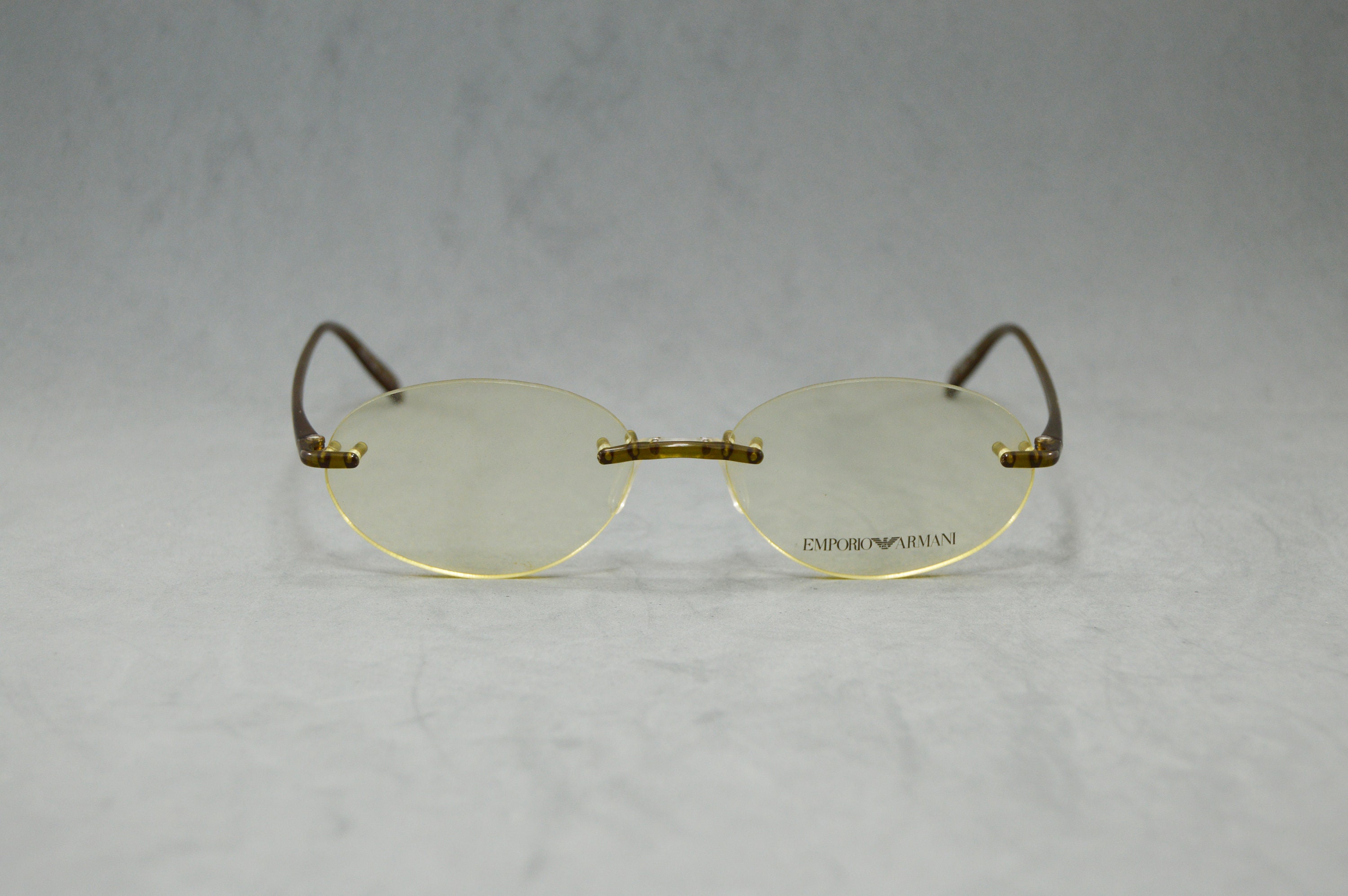 EMPORIO ARMANI 度付き眼鏡 ヴィンテージメガネ EMPORIO ARMANI 651 ヴィンテージ リムレス 眼鏡 未使用 オーバル ユニ