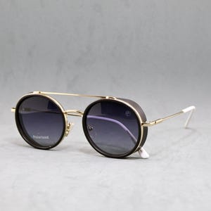 Polarized Metal Sunglasses Brand MAMMUT Spain. Dead Stock. New old stock. Unworn. Rounded. Aviator Steampunk. Unisex Man Woman. Golden black