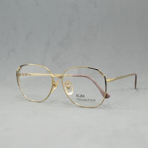 Vintage metal EyeGlasses ALAN COLLECTION  Unworn NOS golden Classic woman style Polygonal oversize shape Rx eyewear 80s Old fashion