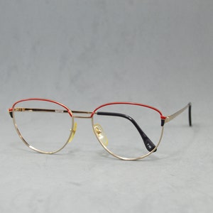 Vintage metal woman EyeGlasses XAFFER Unworn. Classic woman  OVERSIZE butterfly drop red black gold Rx eyewear 80s NOS ols stock fashion