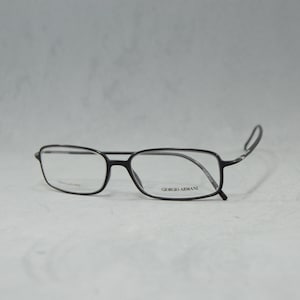 Vintage Eyeglasses Giorgio Armani 88 NOS Unworn square narrow rounded Rx Eyewear 00s Specs Unisex Black Woman man Semi rimless Cool Glaze