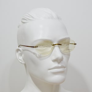 EMPORIO ARMANI 651 Vintage Rimless EyeGlasses Nos Unworn Oval Unisex Man Woman Rx eyewear 2000s Made in Italy Old green Inyected