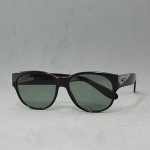 Vintage Sonnenbrille INDO NOS Ungetragen Unisex Klassisch Schwarz Shinny Übergroßes Quadrat abgerundete graugrüne Gläser