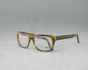 Vintage full frame acetate eyeglasses William Morris England Design 598 . Wrap square unisex eyewear man woman Greenish carey. 00s retro 60s