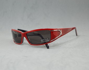 Vintage Sonnenbrille K ACTOR NOS Ungetragen Unisex Mann Frau wickeln gerade quadratische Form Design Biker Pop Rock elegant Rot Silber perfekte Passform oben