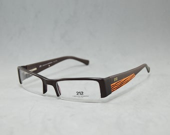 CAROLINA HERRERA New York 212 26323 Vintage Eyeglasses Woman Rx Eyewear Spectacles rectangular narrow wrap semirimless dark brown marbled