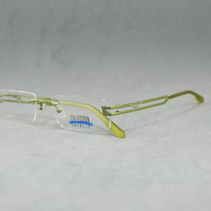 Lunettes de vue vintage sans monture en acétate de la collection Creativ Germany NDA jamais portées carrées rectangulaires unisexes homme femme années 2000 Vert clair argenté
