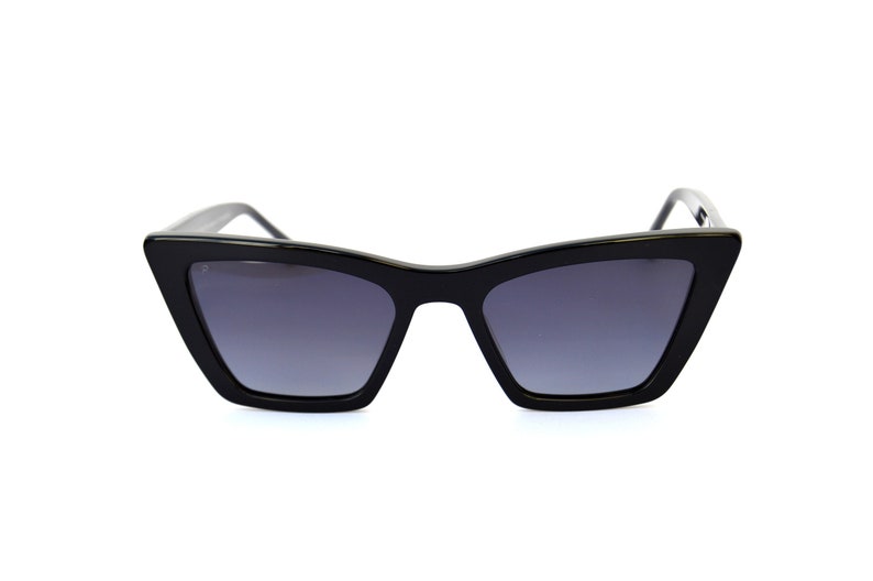 SUNGLASSES vintage design. Pure Shinny Black Acetate. Top manufacture & quality. Polarized. Butterfly Cat eye Pin up chic image 1