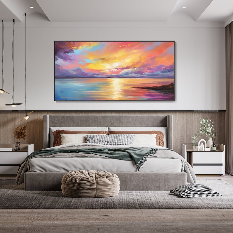 Abstract Colorful Evening Sunset Landscape Art Blue Ocean - Etsy UK