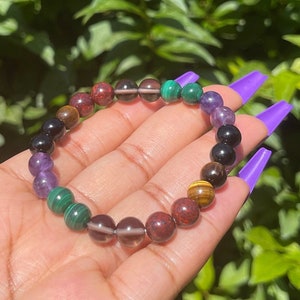 Empath Protection Bracelet, Energy Protection, Healing Crystals, Black Tourmaline, Amethyst, Malachite, Handmade Gift, Crystal Bracelet