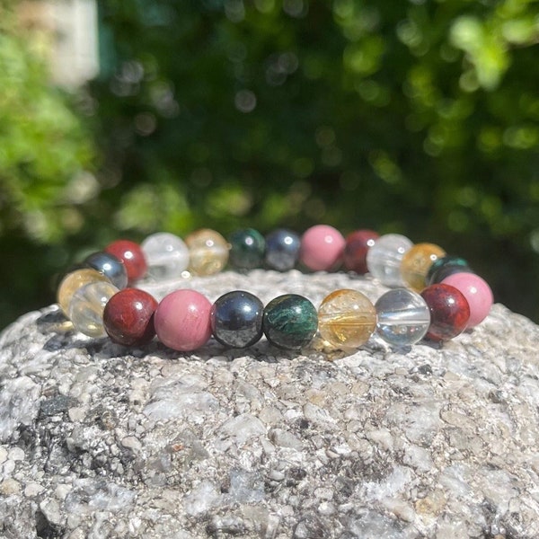 Diabetes Support Bracelet, Healing Crystals, Immune System Support, Gemstone Bracelets, Bloodstone, Clear Quartz, Genuine Natural Stones